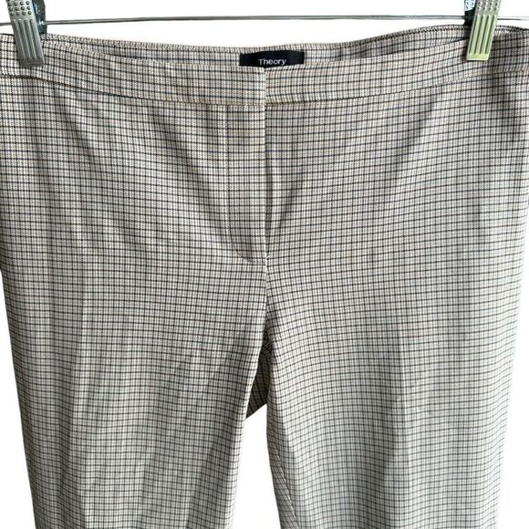 Theory White Classic Plaid Cropped Capris Ankle Pants Work Size 4 Tartan Print - Picture 4 of 8